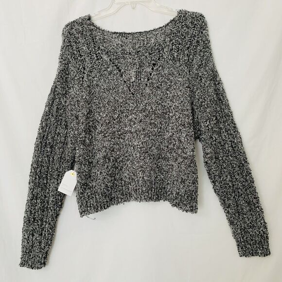 Coco Jaimeson Sweater Women XL Pointelle Heather Charcoal Cozy Comfy Fuzzy NWT - Picture 2 of 10